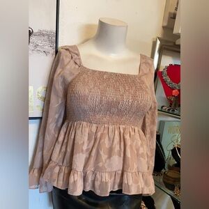 Cato Beige Floral Smocked Blouse